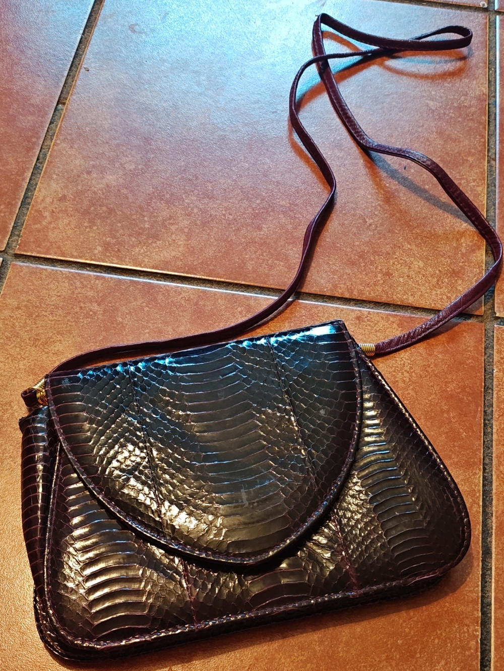 J Renee Snakeskin Crossbody Bag in Deep Plum